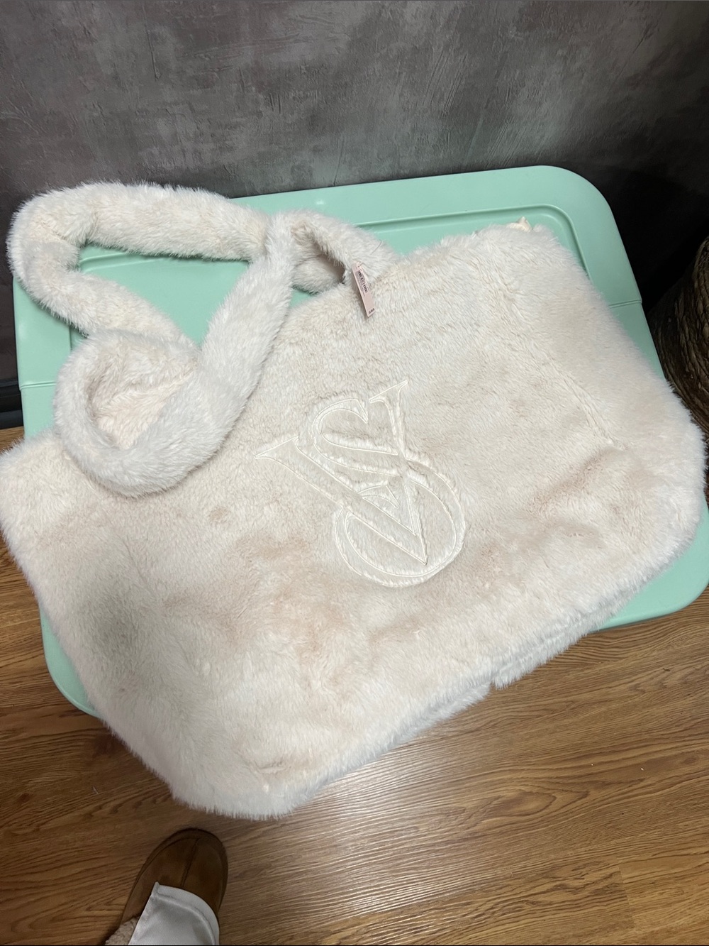 Victoria's Secret Plush Faux Fur Tote in Light Blush